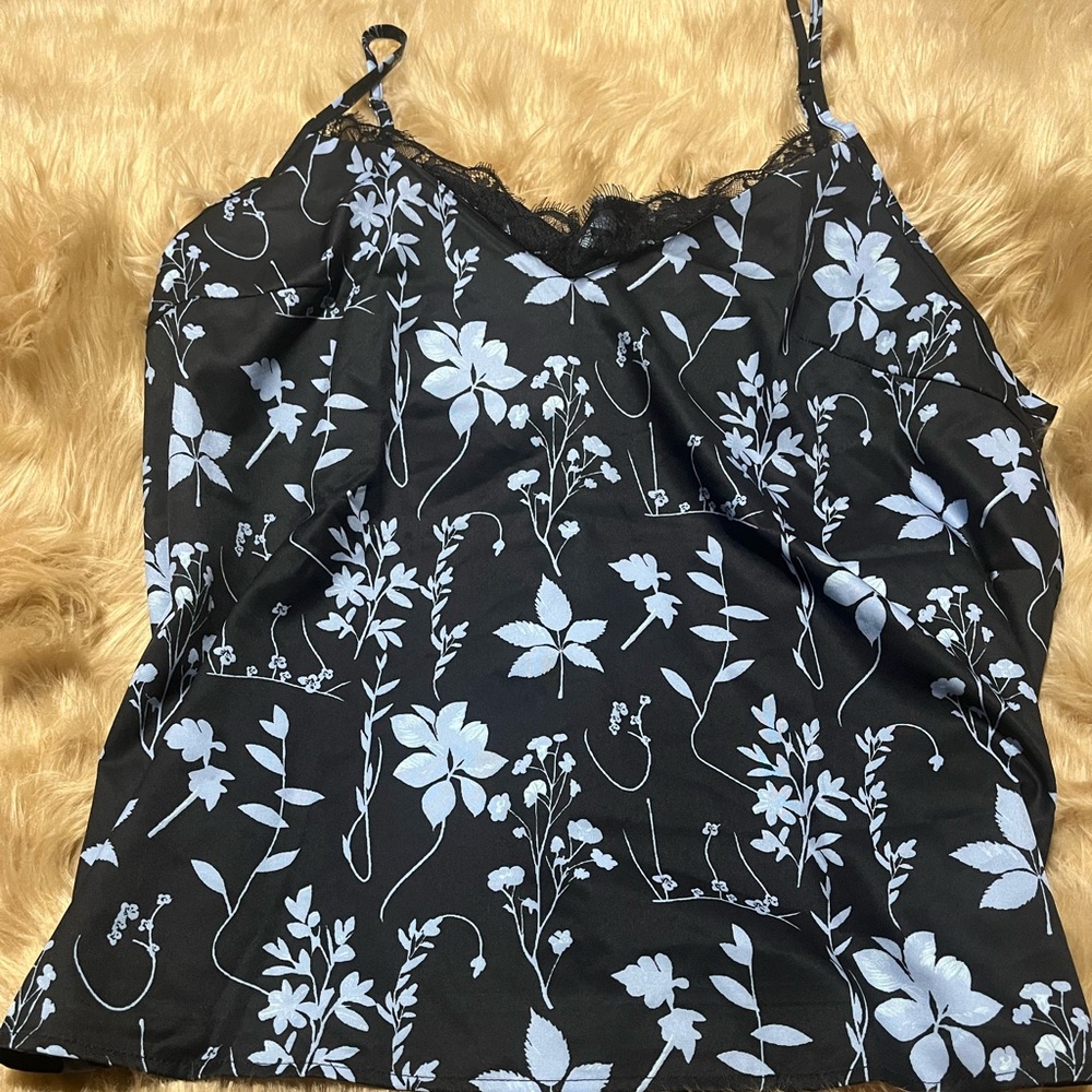 Plus Cami Tank Lace Trim V Neck and Back